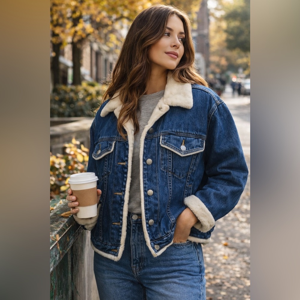 Classic Blue Sherpa-Lined Denim Jacket - Women